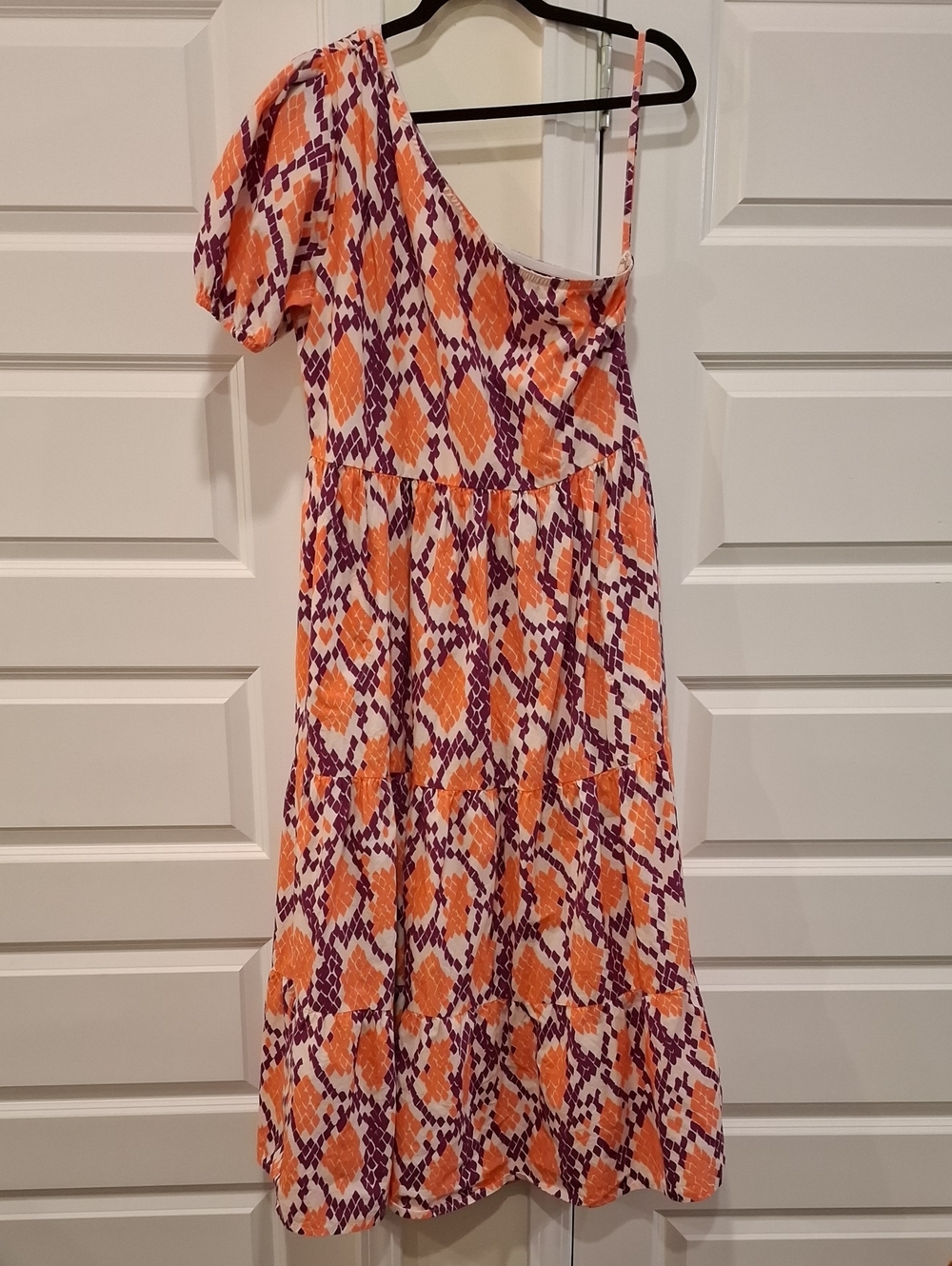 Oliphant One Shoulder Purple Coral Pattern Tiered Maxi Dress Size Large